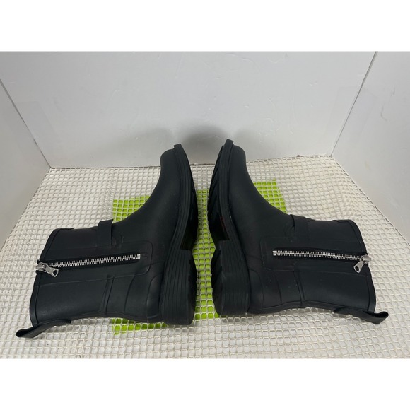 Rag & Bone Moto Rain Boots Black Red Lining Zip Ankle Boots Size 37 - Picture 8 of 10